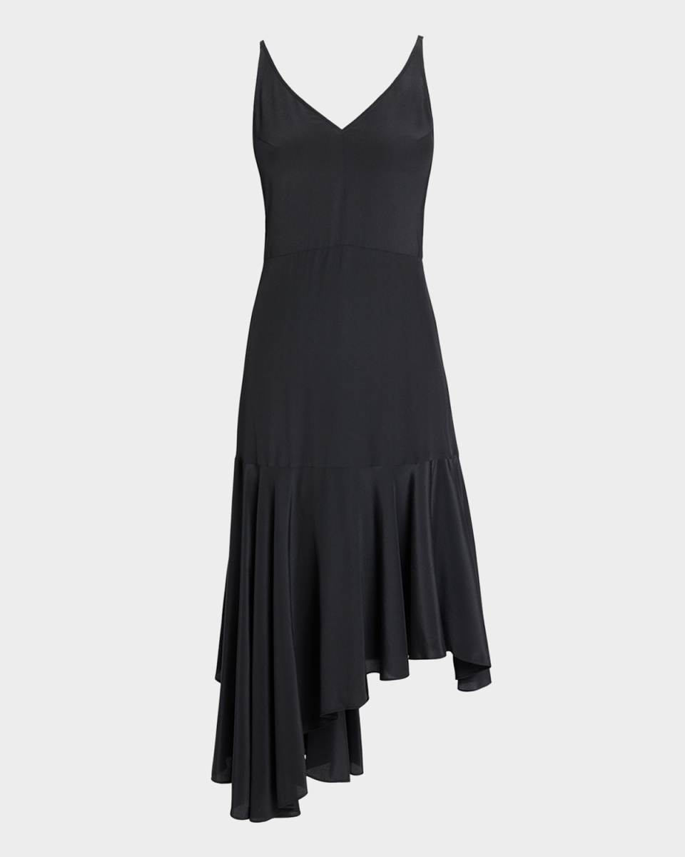Davin Asymmetric Crepe De Chine Midi Dress